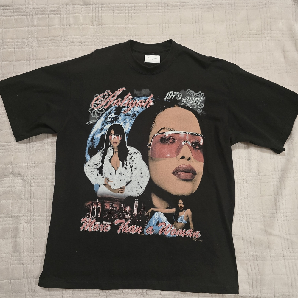 Black Graphic T-Shirt with Aaliyah Design